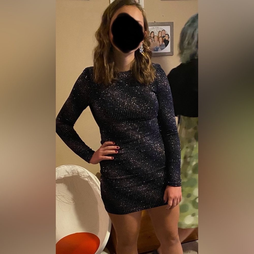 Long Sleeve Sequined Mini Dress